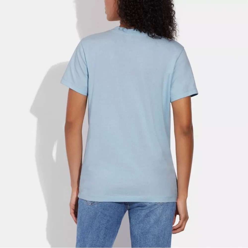 Coach Womens Essential Short Sleeve Cotton T Shirt Sz XL Light Blue Logo C8786 - Picture 2 of 12